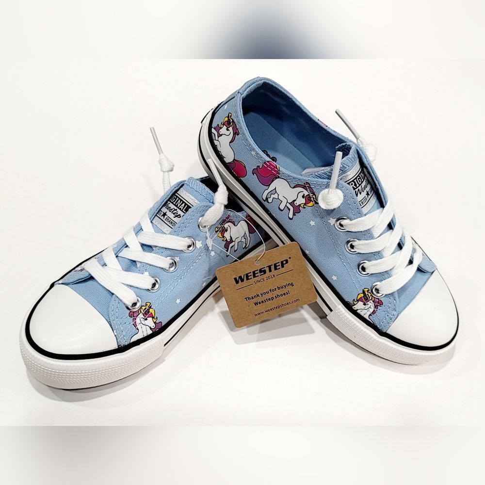 Weestep Kids Girls Lace Up Blue Unicorn Canvas Sneakers Shoes Size 11 NWT, NWB - Picture 2 of 16